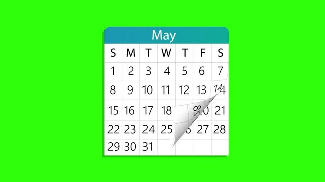 Calendar Animation isolated on Green screen background. Flipping pages of 12 month with Turn page effect. plus alpha.