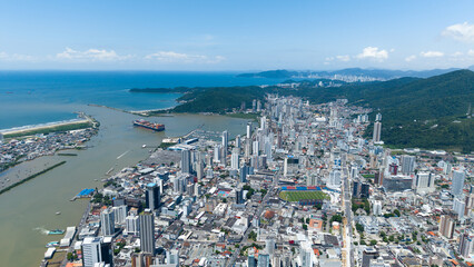 Panoramic aerial photo of the city of Itajaí, in the state of Santa Catarina, Brazil.