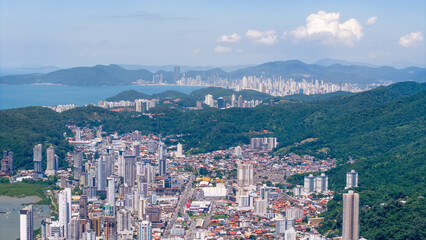 Aerial photo of Itajaí, Praia Brava, and Balneário Camboriú, taken by a drone.