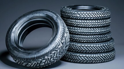 Stacked Tires on Gray Background for Automotive Use