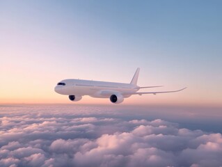 Obraz premium Airplane Flying Above Clouds at Sunset