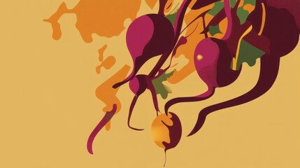 Abstract Beets in a Dynamic Composition: A Vibrant Food Illustration