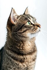 Fototapeta premium Tabby Cat Close-Up, Green Eyes Gazing
