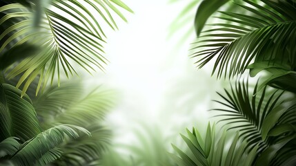 Lush Green Tropical Leaves Background with Bright Sunlight