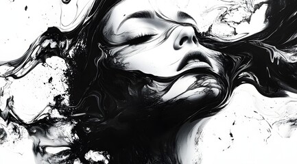 Fototapeta premium Woman's face with a black and white background. The woman's face is shown in a splash of color, which adds a sense of depth and dimension to the photo