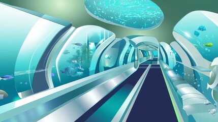 Stunning Futuristic Underwater Tunnel with Aquarium Walkway