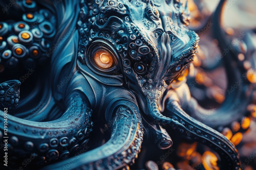 Poster close-up view of an octopus statue with intricate details