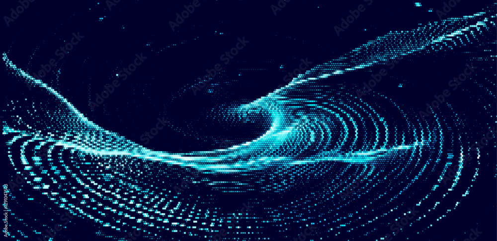Poster vector illustration of a swirling waves made from dots, creating a dynamic sense of movement. blue t