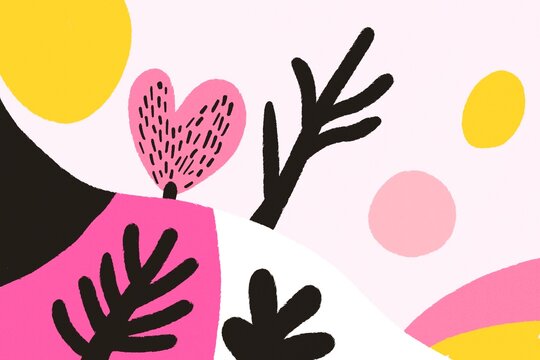 Vibrant abstract illustration with floral and geometric elements