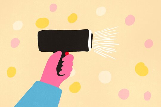 Colorful illustration of a handheld wireless hairdryer