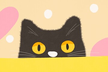 Whimsical black cat illustration with colorful accents