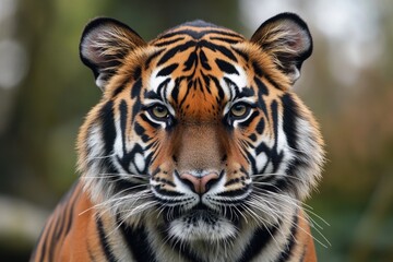 Fototapeta premium A close-up shot of a tiger's face with a blurred background