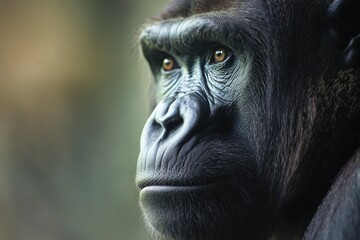 Fototapeta premium A close-up shot of a gorilla's face with a blurred background, great for wildlife or conservation-themed projects