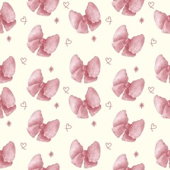 Red coquette ribbon bow seamless pattern background