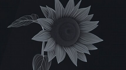 Elegant Line Art Sunflower Illustration: A Detailed Botanical Design