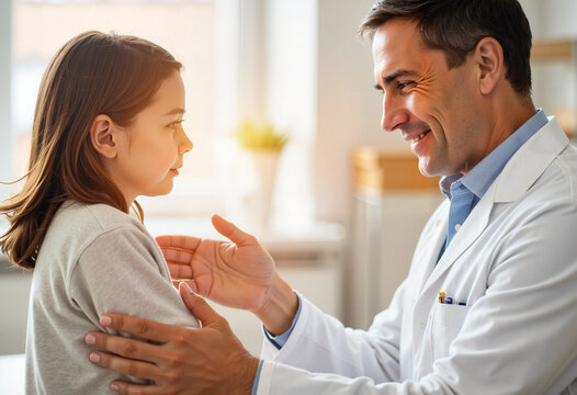 Doctor reassures concerned mother about her child's examination