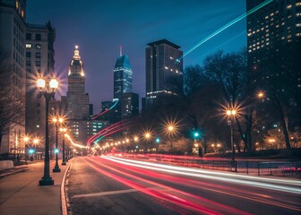 Fototapeta premium A long exposure photo of city traffic at night