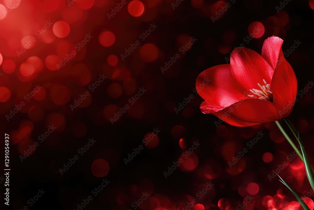Poster a single red flower sits on a solid red background