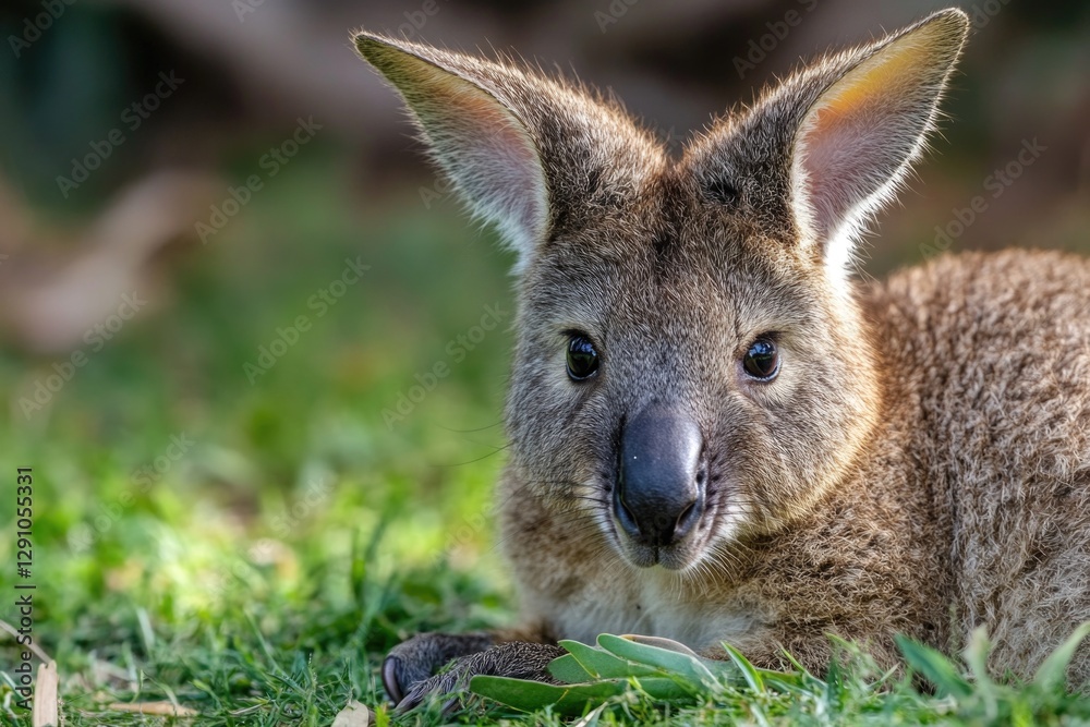 Poster a close-up of a kangaroo relaxing in the grass