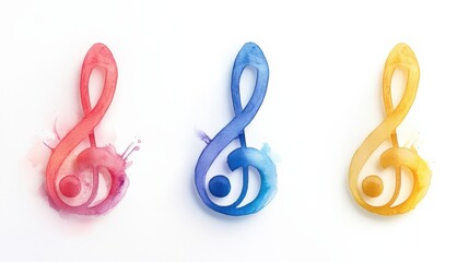 Obraz premium watercolor music notes in red, blue, and yellow