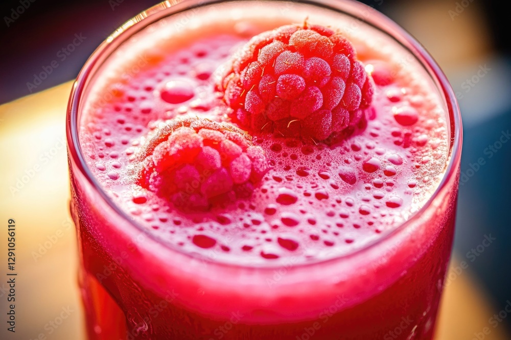 Aufkleber Freshly squeezed raspberry juice with a juicy raspberry floating on top