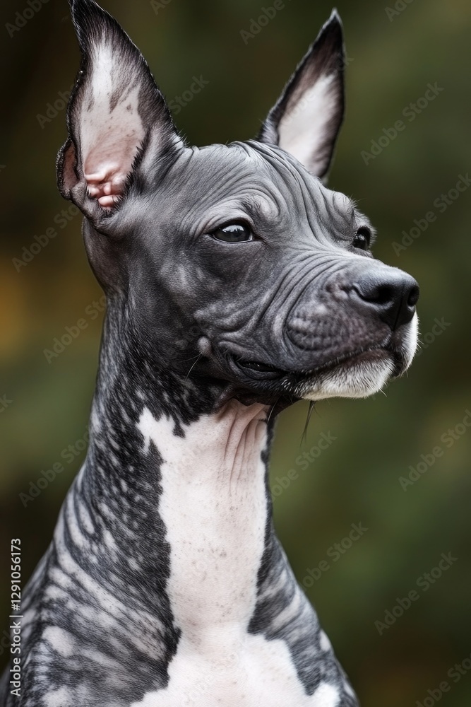 Poster a close-up view of a dog's coat, featuring a unique black and white color combination