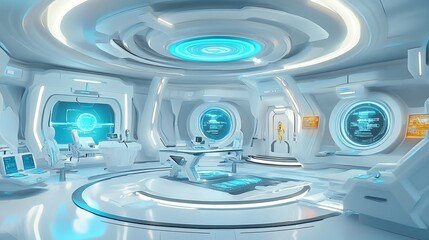 Futuristic Spaceship Bridge Interior: A Sci-Fi Digital Rendering