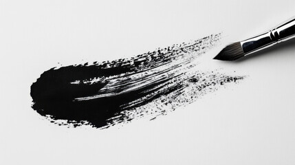 Black paint stroke with artistic brush on clean white canvas for creative design and artistic projects