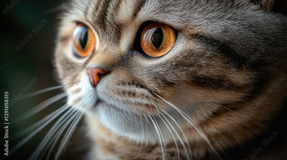 Aufkleber a clear view of a cat's face with bright orange eyes, ideal for use in pet-related content or as a d