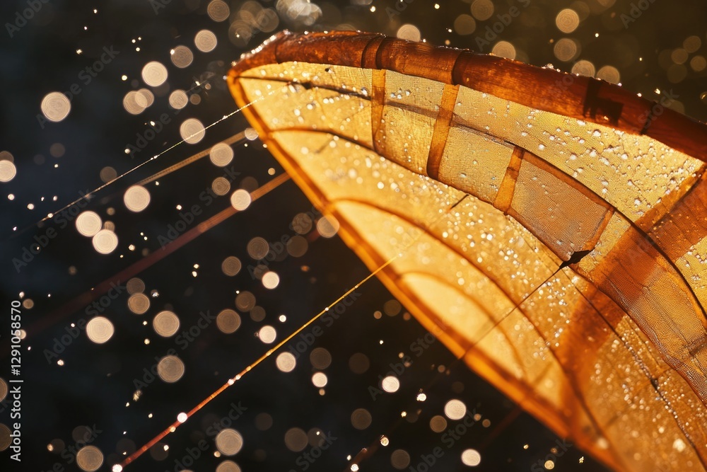 Poster a close-up shot of an umbrella with water droplets forming on its surface, great for use in weather-