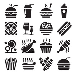 Street Food Icons Different Silhouette Vector on a White Background