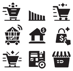 Shopping Cart and eCommerce Symbols Different Silhouette Vector on a White Background