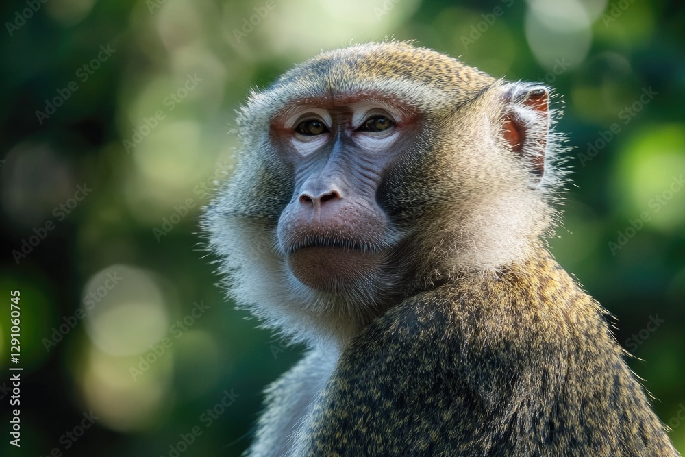 Poster close-up shot of a monkey's face with a blurred background