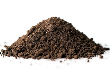 A pile of dirt sitting on a clean white surface