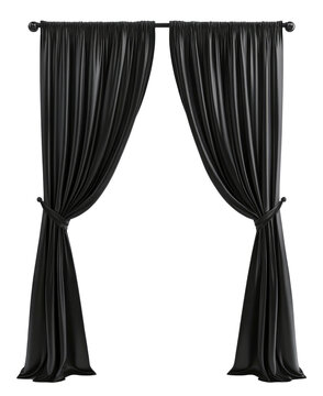 Elegant black curtains on transparent background 
