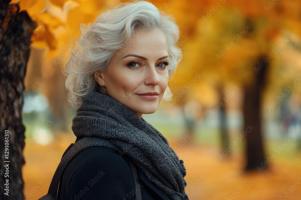 Aufkleber a woman stands in front of a tree in a peaceful park setting