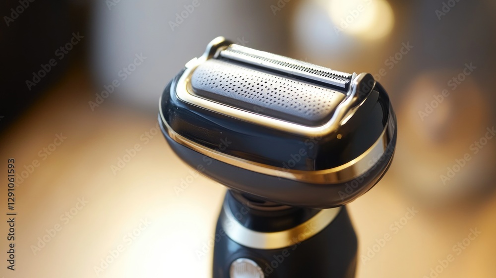 Poster a detailed view of an electric razor on a flat surface, ideal for editorial use in articles about pe