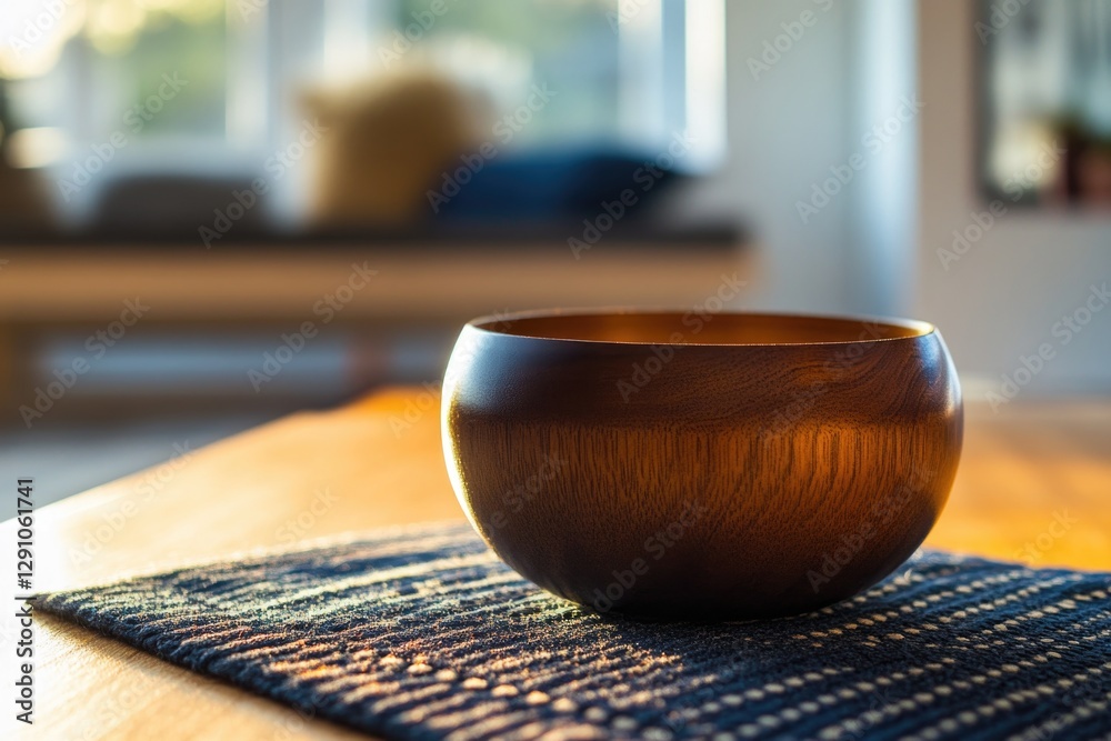 Poster a simple wooden bowl sitting on a table with a clean and minimalist background