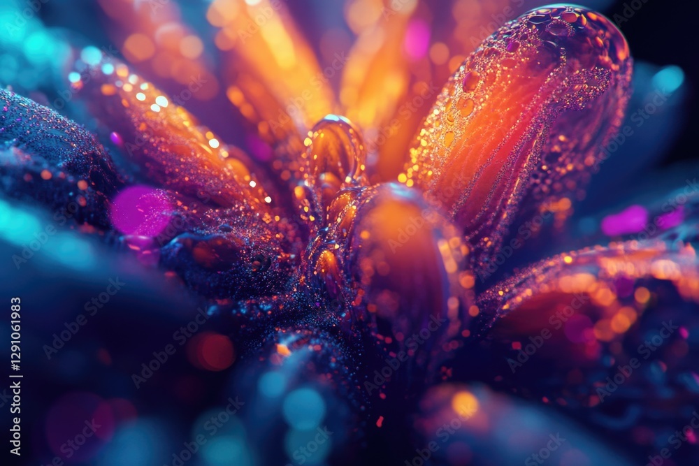 Poster a detailed view of a flower with dew or raindrops glistening on its petals, ideal for use in nature-