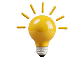 Yellow light bulb with radiating lines and transparent background