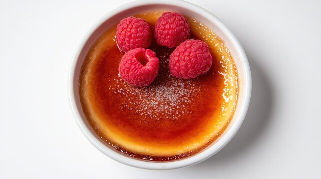 Creamy dessert topped with fresh raspberries and sprinkle of sug