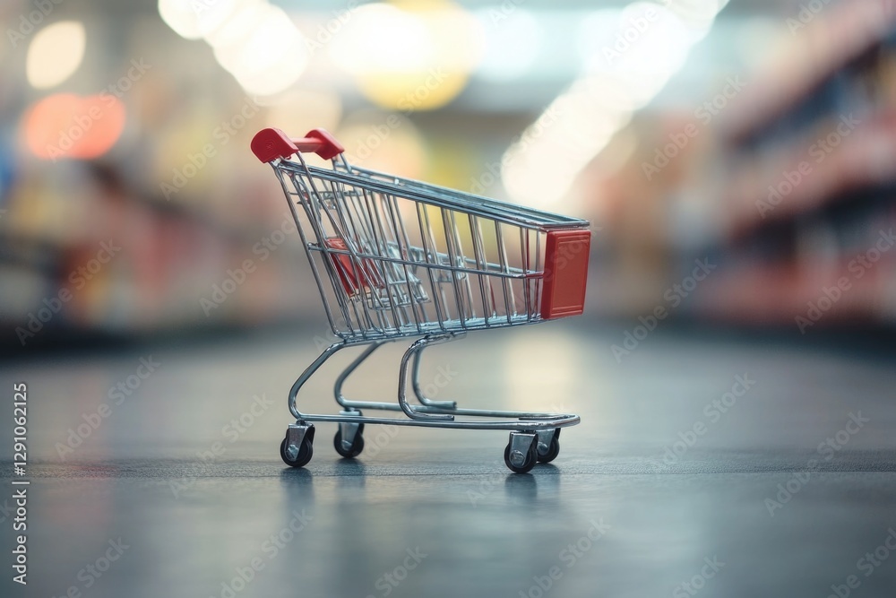Poster miniature shopping cart on a store table for display or decoration