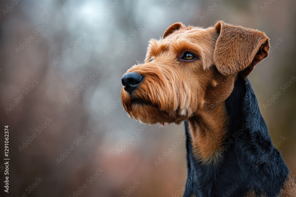Poster a close-up photo of a dog's face with a blurred background