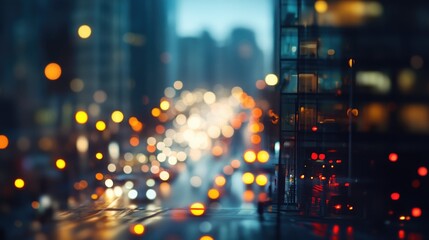 Fototapeta premium A blurry image of a city street at night with neon lights and traffic