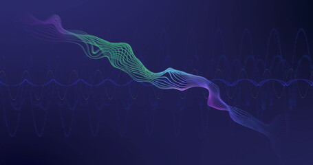 Image of network of connections over shapes on blue background