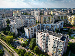 Obraz premium Drone aerial view in Goclaw area of Warsaw city, capital of Poland