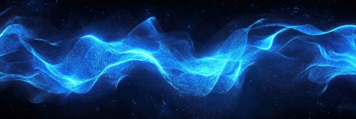 Fototapeta premium 3d background minimalistic mockup with space for text, electric blue neon streaks against a deep black backdrop