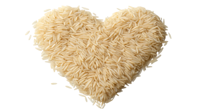 heart shaped rice isolated on white	