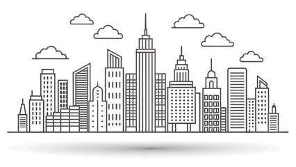 Obraz premium Doodle style stencil art depicting a city skyline with a simple design on a white background