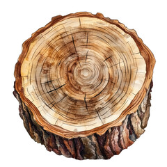 Obraz premium A detailed illustration of a cross-section of tree trunk, showcasing its natural wooden textures and rings.